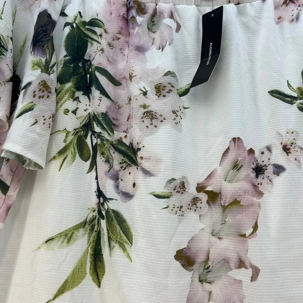 Lulus Dress Women's Large NWT Dream of You Ivory Off-The-Shoulder Mini Shift - Picture 9 of 11